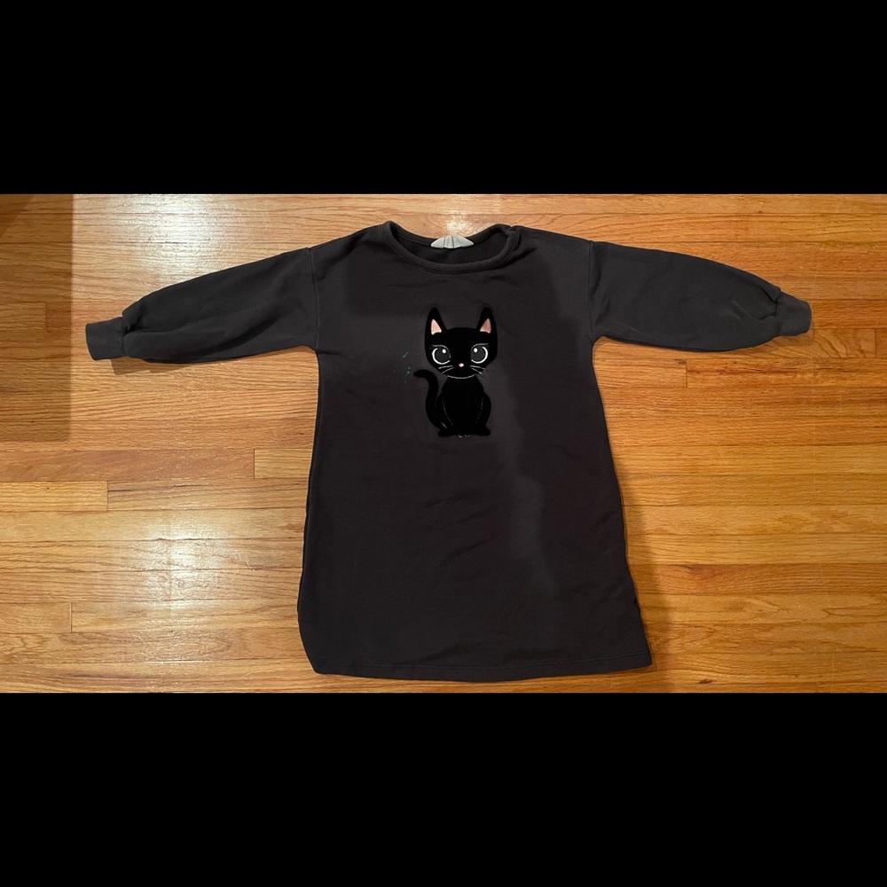 Girls Black Dress with Fuzzy Cat
